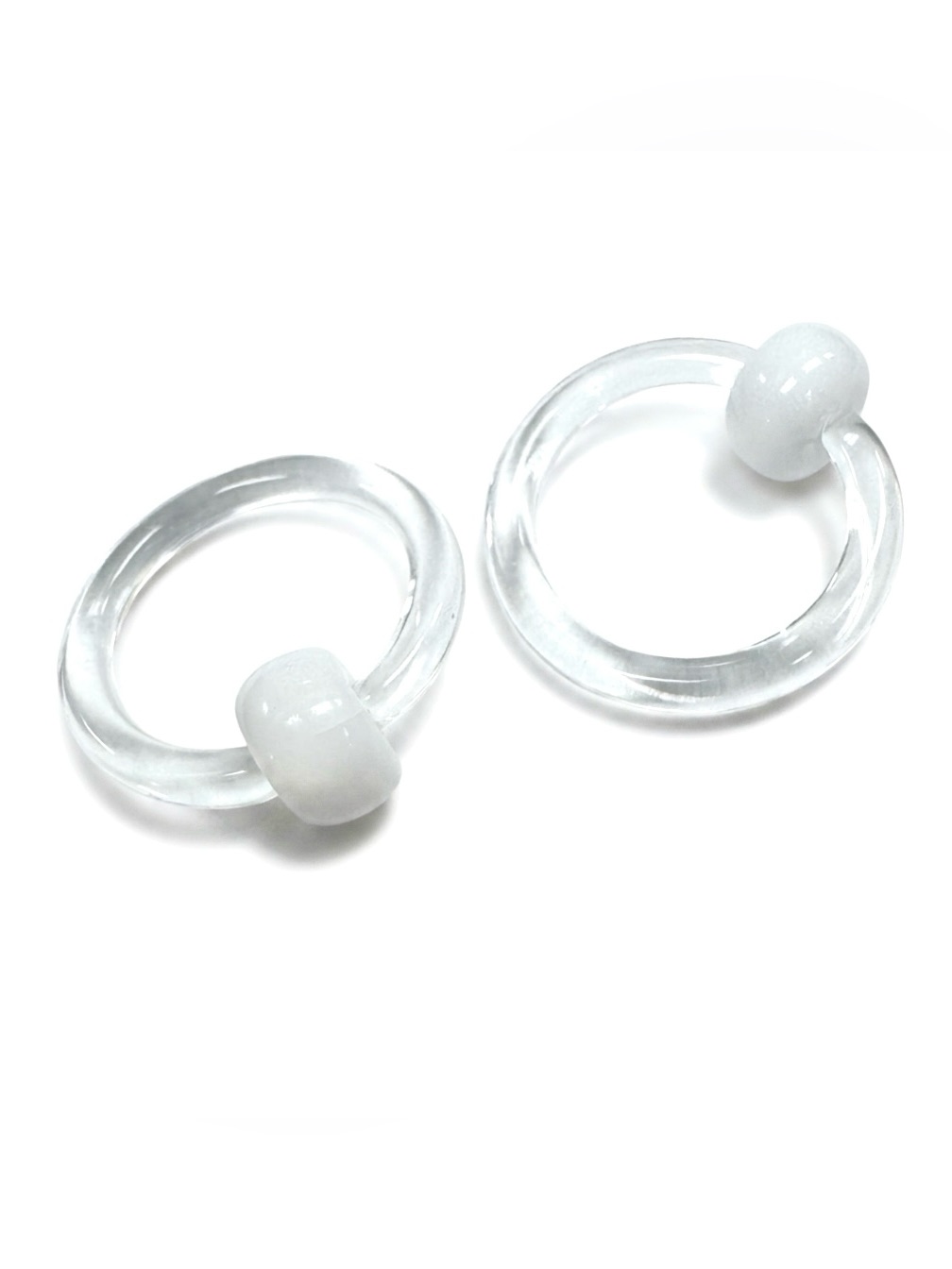 Pair 12g 716 Clear Acrylic Captive Bead Rings White Bead Body Jewelry Rings